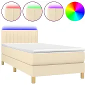 Syfax Cama box spring con colchón y LED tela crema 80x200 cm
