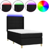 Syfax Cama box spring colchón y luces LED tela negro 80x200 cm