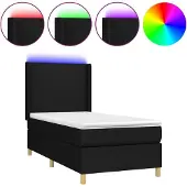 Syfax Cama box spring colchón y luces LED tela negro 80x200 cm
