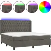 Syfax Cama box spring colchón y LED terciopelo gris oscuro 180x200 cm