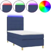 Syfax Cama box spring colchón y luces LED tela azul 90x190 cm
