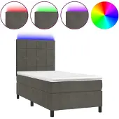 Syfax Cama box spring colchón y LED terciopelo gris oscuro 100x200 cm