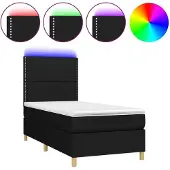 Syfax Cama box spring colchón y luces LED tela negro 100x200 cm