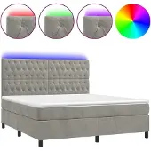 Syfax Cama box spring colchón y LED terciopelo gris claro 160x200 cm