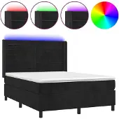 Syfax Cama box spring colchón y LED terciopelo negro 140x200 cm