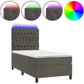 Syfax Cama box spring colchón y LED terciopelo gris oscuro 80x200 cm