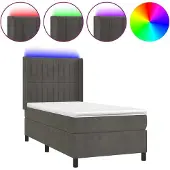 Syfax Cama box spring colchón y LED terciopelo gris oscuro 90x200 cm
