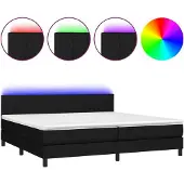 Syfax Cama box spring colchón y luces LED tela negro 200x200 cm