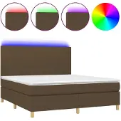 Syfax Cama box spring colchón luces LED tela marrón oscuro 180x200cm
