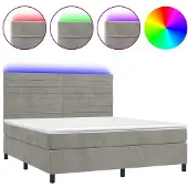 Syfax Cama box spring colchón y LED terciopelo gris claro 180x200 cm