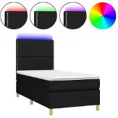 Syfax Cama box spring colchón y luces LED tela negro 90x200 cm