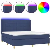 Syfax Cama box spring colchón y luces LED tela azul 160x200 cm
