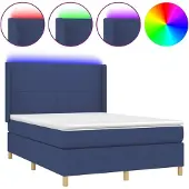 Syfax Cama box spring colchón y luces LED tela azul 140x200 cm