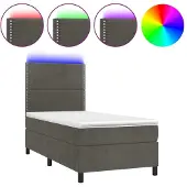 Syfax Cama box spring colchón y LED terciopelo gris oscuro 90x200 cm