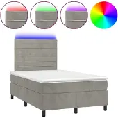 Syfax Cama box spring colchón y LED terciopelo gris claro 120x200 cm