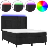 Syfax Cama box spring colchón y LED terciopelo negro 140x200 cm