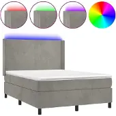 Syfax Cama box spring colchón y LED terciopelo gris claro 140x200 cm