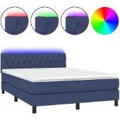 Syfax Cama box spring colchón y luces LED tela azul 140x200 cm