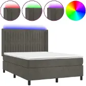 Syfax Cama box spring colchón y LED terciopelo gris oscuro 140x200 cm