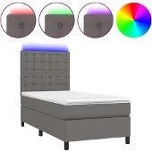 Syfax Cama box spring y colchón LED cuero sintético gris 90x190 cm