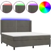 Syfax Cama box spring colchón y LED terciopelo gris oscuro 180x200 cm