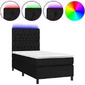 Syfax Cama box spring colchón y luces LED tela negro 80x200 cm