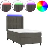 Syfax Cama box spring colchón y LED terciopelo gris oscuro 100x200 cm