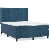 Syfax Cama box spring con colchón terciopelo azul oscuro 140x200 cm
