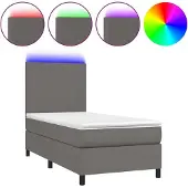 Syfax Cama box spring colchón y LED cuero sintético gris 100x200 cm