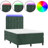 Syfax Cama box spring colchón y LED terciopelo verde oscuro 120x200cm