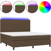 Syfax Cama box spring colchón luces LED tela marrón oscuro 180x200cm