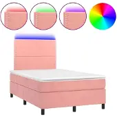 Syfax Cama box spring colchón y LED terciopelo rosa 120x200 cm