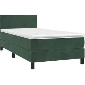 Syfax Cama box spring con colchón terciopelo verde oscuro 90x200 cm