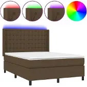 Syfax Cama box spring colchón luces LED tela marrón oscuro 140x190 cm