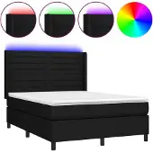 Syfax Cama box spring colchón y luces LED tela negro 140x200 cm