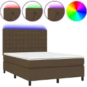 Syfax Cama box spring colchón luces LED tela marrón oscuro 140x190 cm
