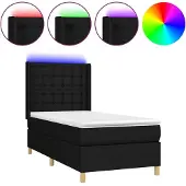Syfax Cama box spring colchón y luces LED tela negro 100x200 cm