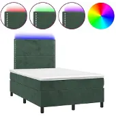 Syfax Cama box spring colchón y LED terciopelo verde oscuro 120x200cm