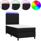 Syfax Cama box spring colchón y luces LED tela negro 90x200 cm