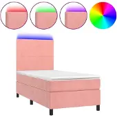 Syfax Cama box spring colchón y LED terciopelo rosa 90x200 cm