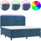 Syfax Cama box spring colchón y LED terciopelo azul oscuro 160x200 cm