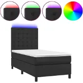 Syfax Cama box spring colchón y LED cuero sintético negro 100x200 cm