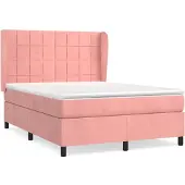Syfax Cama box spring con colchón terciopelo rosa 140x190 cm
