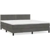 Syfax Cama box spring con colchón terciopelo gris oscuro 180x200 cm