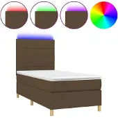 Syfax Cama box spring colchón y luces LED tela marrón oscuro 90x190cm