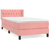 Syfax Cama box spring con colchón terciopelo rosa 100x200 cm