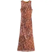 Desigual , Vestido drapeado floral, Poliamida, MarróN, M