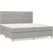 Syfax Cama box spring con colchón tela gris claro 200x200 cm
