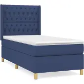 Syfax Cama box spring con colchón tela azul 90x200 cm