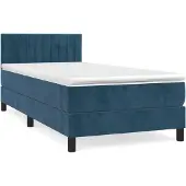 Syfax Cama box spring con colchón terciopelo azul oscuro 80x200 cm